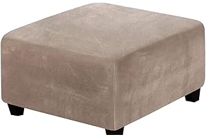 SWJ-swjssb Stretch Ottoman Slipcover,Square Velvet Footstool Cover Large Brown Grey Black Footrest Pouffe Protector Covers With Elastic Bottom Washable Super Soft Universal Slipcovers(Taupe,70x70 cm)