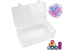 CYNNXIA Thread Storage Box 42 Spool Sewing Thread Container Plastic Spool Thread Organiser Empty Thread Holder Box with 50 PCS Bobbin Buddies Colorful Bobbin Holder Clips for Sewing Embroidery