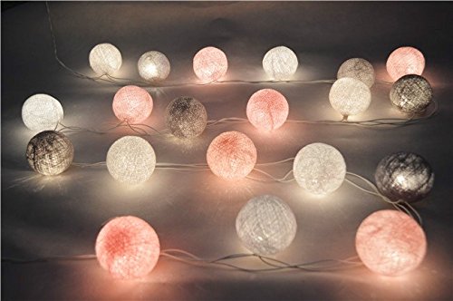 20 Baumwolle Kugel Lichterkette Stoff Ball Zuhause Schlafzimmer Dekor Wohnkultur Festlich Hochzeiten Geburtstag Party Dekoration (Grau Rosa) - 2