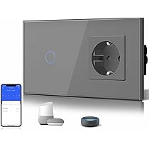 Bseed Normaal Schuko-stopcontact (niet wifi) met 1-voudige wifi- aanraakschakelaar, dimmer, wandschakelaar, wandlamp, stopcontact, wit, werkt met Alexa/Tuya/Google Home/SAMRT LIFE (nulleider vereist