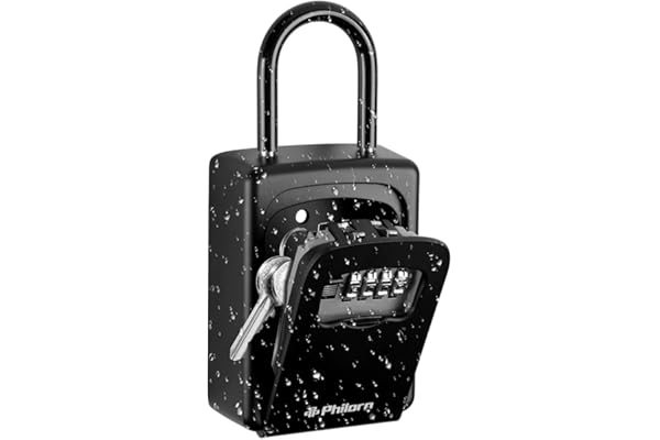 Philorn Boite a Clef avec Code Portable, Boite à Clé Sécurisée | 4 Chiffres Code Réinitialisable - Résistant aux Intempéries - Suspendu ou Montage Murale | Coffre à Clé Ultra-robuste, Stocker 6 Clés