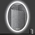 AI-LIGHTING Oval Bathroom Mirror LED Lighted Wall Mount Vanity Mirror with Dimmer Switch Backlit Bathroom Mirrors with LED Lights 50x70 cm Frameless Anti-Fog 3 Color tones