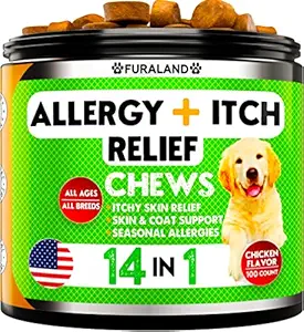 Dog Allergy Relief Chews - Omega 3 Fish Oil + Probiotics + Colostrum - Itchy Skin Relief - Seasonal Allergies - Anti Itch Support & Hot Spots - Immune Health Supplement for Dogs - Made in USA (Bacon)