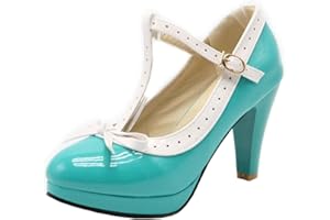 LUXMAX Womens Platform T Strap Pumps with Bow Patent Mary Jane Heels Lolita Shoes