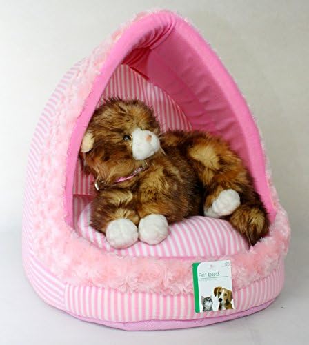 Luxury Pink &amp; White Striped Pattern Cat Igloo (Fleece)