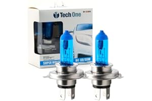 TECH ONE Bombilla H4 70/75W 24V para Faros Delanteros Camión con Efecto Similar al xenón, Lámpara Halógena Súper Blanca 8500K, kit de reemplazo para luces H4, blanco cálido (2und).