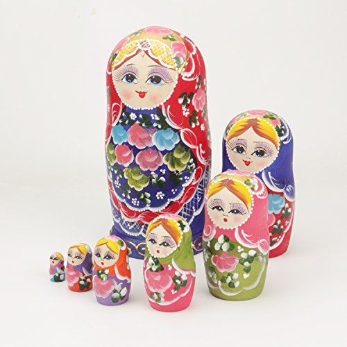NuoYa005 Beautiful Set of 7 Cutie Nesting Dolls Matryoshka Madness Russian Doll Wooden Wishing Dolls Toy by safeinu - 2