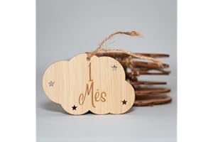 B BACHVIBES B.BachVibes - Emblemas de bebê de madeira - Conjunto com 14 discos mensais - Ideal para fotos de recém-nascidos e presente para chá de bebê (Portugues)