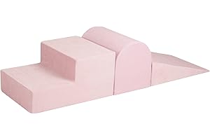 MEOWBABY Playset in Schiuma Morbida - Percorso a Ostacoli per Bambini, 3 Blocchi Modulari, Area Giochi Sicura e Interattiva 145x45 cm, Perfetto per Neonati e Prima Infanzia, Velluto, Rosa Chiaro
