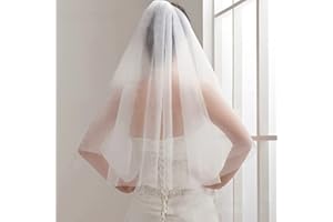 KAIAIWLUO Voile de Mariage Blanc Mariée 2 Niveaux avec Peigne Voile Simple du Bout des Doigts Bord Coupé Tulle de Mariée pour Douche Nuptiale Décoration de Fête de Nuit de Poule