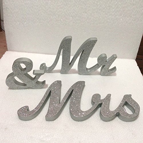 ULTNICE Mr Mrs Holz Buchstaben Hochzeit Dekoration Hochzeitsgeschenk Set (Silber) - 2