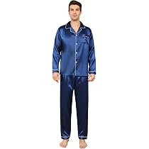 Pyjama Homme 2 Pièces Satin - Haut Manches Longues Et Pantalon Large - Poche Incrustée