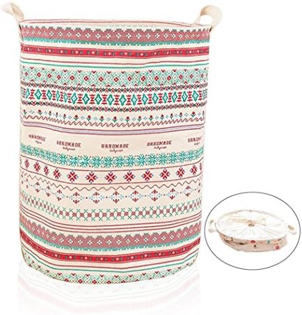 Addfun®Premium Fabric Foldable Round Laundry Basket, Children Toys Storage Holder with Lids 35*44cm Bohemia Pattern