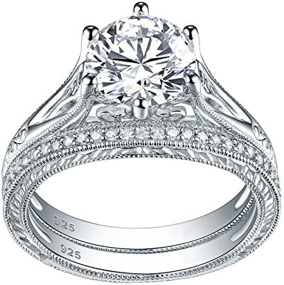 Newshe Vintage 2.2ct Round White AAA Cz 925 Sterling Silver Engagement Wedding Ring Set Size J to T