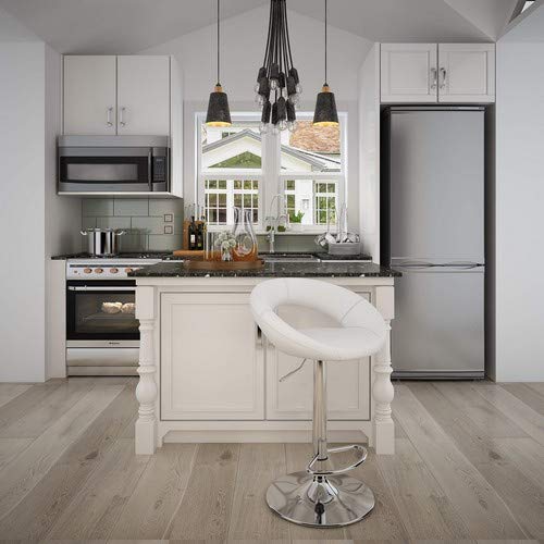 Songmics 2 x Taburete de bar regulable en altura y giratorio cromado de cuero sintético (Blanco)