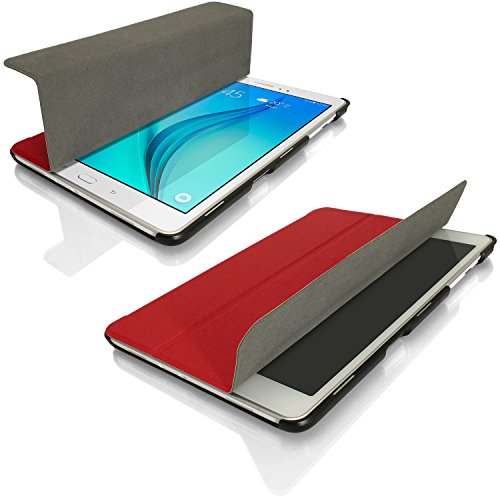 igadgitz Rot PU Ledertasche Hülle Smart Cover für Samsung Galaxy Tab A 9.7″ SM-T550 mit Multi-Winkel Betrachtungs + Auto Sleep/Wake + Displayschutzfolie - 3