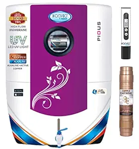 Konvio Neer Alkaline Plus Active Copper RO+UV+TDS Water Purifier with High TDS 3000 Membrane Japanese UV (Purple, Pious)