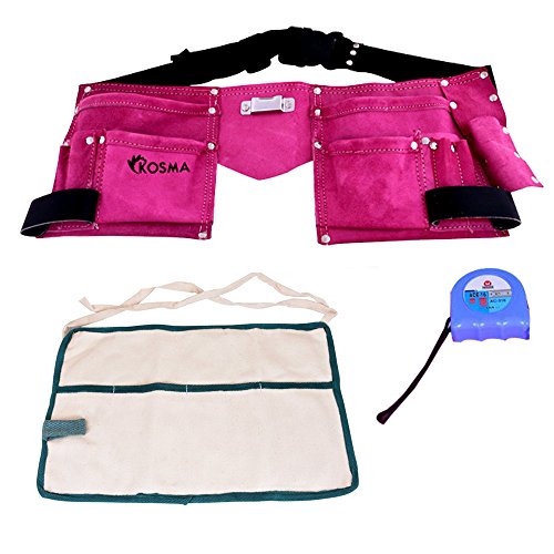 Kosma 11 Tasche Leder Tischler Werkzeug Schürze | Electrcian Werkzeugtasche - 8" x 8" rosa Farbe mit kostenlosem 4 Tasche Baumwolle Schürze & Maßband 3 mtr