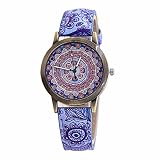 Ouneed® Uhren , Damen Mandala Art- und Weisefarben-Bügel-Digital-Vorwahlknopf-Leder-Band-Quarz-analoge Armbanduhren (Lila)