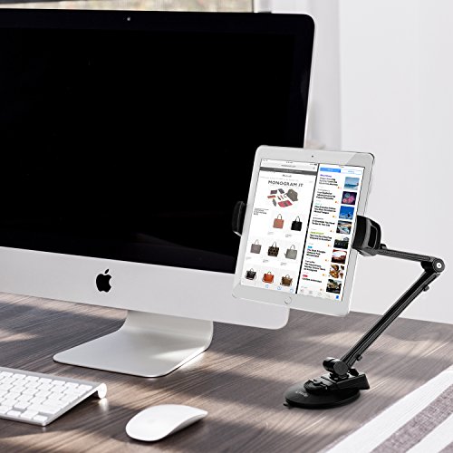 GVDV Universal stabiler Aluminiumtablettständer, 360 Grad einstellbarer Ständer / Halter mit Saugnäpfen für Tabletten von 4-12 Zoll - 8
