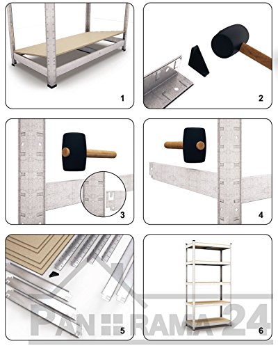 Lagerregal verzinkt belastbar bis 350 kg – Maße: 170 x 80 x 30 cm Regal Steckregal Kellerregal Werkstattregal Schwerlastregal - 5