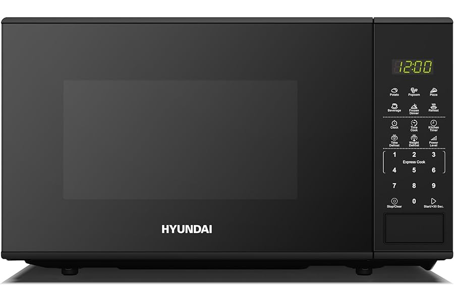Hyundai 800W 20L Black Digital Microwave, Stainless Steel Interior, 11 Power Levels, Automatic Defrost, 6 Auto Cook Modes, Clock and Timer, Digital Controls, Easy Clean & Child Lock