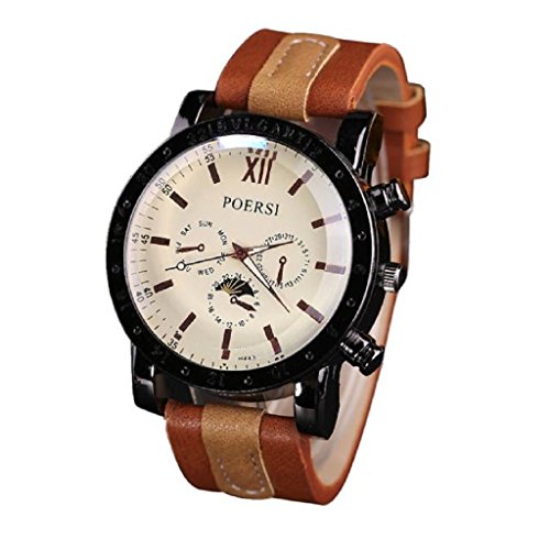 Loveso-Herren Elegant Armbanduhr Herren Mode Leder-Analog-Quarz-Sport-Uhren Handgelenk-Kleid-Uhr_Kaffee Loveso-Herren Elegant Armbanduhr Herren Mode Leder-Analog-Quarz-Sport-Uhren Handgelenk-Kleid-Uhr_Kaffee