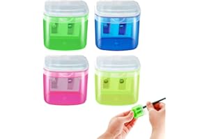 ASYKNM 4er Set Kinder-Bleistiftspitzer - Doppelspitzdose mit Behälter & Deckel für Schule & Büro - Manuelle Handhabung - Bunt & Praktisch