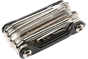 Fongmore Kit d'outils de réparation de vélo pliable 11 en 1 - Tournevis de poche - Kit de clé à chaîne - Patch de pneu - Levier de pneu pour scooter - Outils de réparation de vélo (noir)