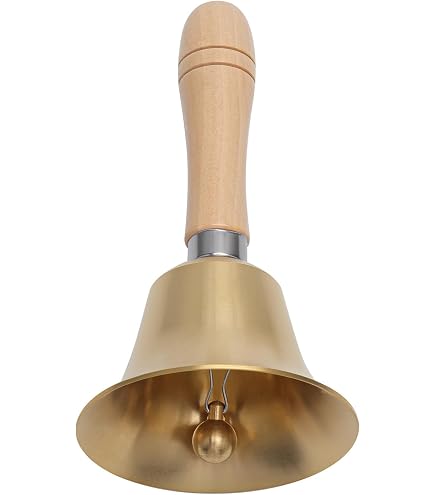 Campana A Mano Classica In Metallo Con Manico In Legno: Per Reception, Scuola, Cena E Meditazione, 8,2 Cm