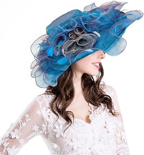 Derby Hats For Womens Vacation Organza Fascinator British Tea Party Wedding Dress Cap Mysterious UPF 50+ Blue