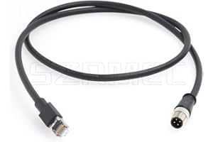SZRMCC M12 Ethernet Cable D-Code 4 Pin Male to RJ45 Connector High Flex Cat5e Shielded Waterproof Network Cable for Industrial Camera Sensor (1m,Black)