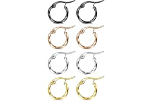 JeryWe 4 Pairs Stainless Steel Hoop Earrings Set for Women Girls Lightweight Click-Top Twist Hoop Earring Hypoallergenic Unisex Small Round Hoop Earrings Set 10-25MM
