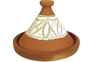 ARTIGIANATO VULCANO Tajine Marocchina in Terracotta, diametro 37x28h cm, Decorato a Mano, Naturale Non Smaltato, per 6-8 Persone