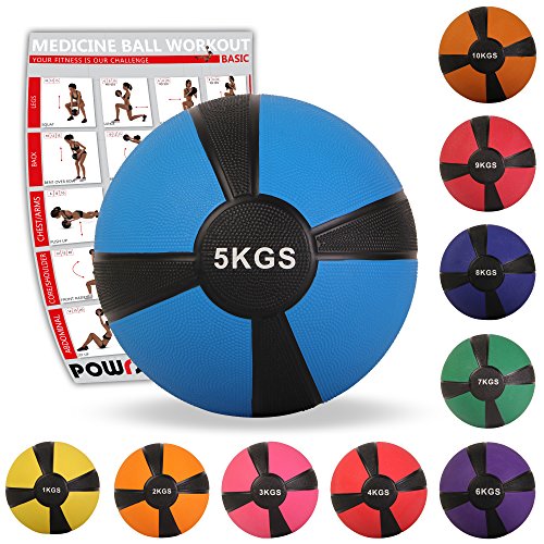 POWRX - Balón Medicinal 5 kg + PDF Workout (Turquesa)