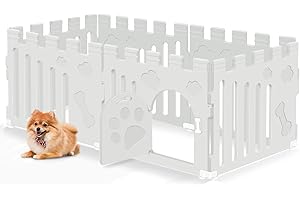MIDOUAUTOUK Dog Playpen with Door, 6-Panel Indoor Puppy Playpen, Extra large Strong Plastic Small Pet Safety Fence dog play pen, Non-Slip and Secure Pet Gate, White (156 x 78 x 60cm)