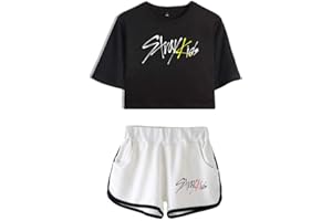 Flyself Kpop Stray Kids T-Shirt Tracksuits Two-Piece Crop Tops+Shorts Set Bang Chan Changbin Hyunjin Felix Seungmin Jeongin Jisung Minho Woojin