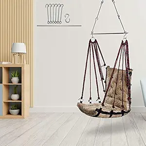 Swingzy Make in India, Soft Leather Velvet Hanging Swing Chair, Jhula for Adults, Swing for Indoor/Outdoor, Home, Balcony & Garden, 200 Kgs Weight Capacity (Beige, Free Hanging Accessories)