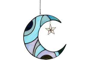 HAOSUM Stars and Moon Decor Gift Window Stained Glass,Stained Glass Suncatcher for Window Crescent Moon Decor,Moon Decorations for Home Indoor Window,Moon and Star Decor Gifts for Women (Moon