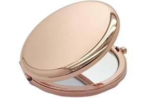 Steellwingsf Mini miroir de maquillage portable rond en métal uni miroir de poche pop-up double face rose doré