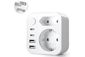VECBMN 6 en 1 Adaptateur Prise USA, Adaptateur Prise USA vers France, Adaptateur Prise France vers USA Canada avec 2 USB A et 2 USB C, pour Canada Américaine Mexique Thailande Dominicaine