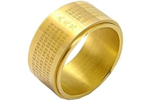 HIJONES Uomo Acciaio Inossidabile Preghiera Del Mantra Del Buddha Anello Spinner 11Mm Largo Carattere Cinese Inciso