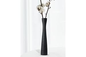 HCLRW Vase à fleurs fin en céramique noir de 42,6 cm de haut, vase fait à la main de style minimaliste moderne pour salon, maison, bureau, centre de table, table et fête de mariage