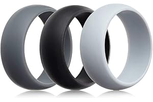 Flongo Anillo de Hombre, Anillos de Silicona para Hombre, 3 Anillos de Sello, Anillos de Compromiso Boda Negro Blanco Minimalista, Talla 6-12 Americana