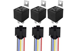 Aiqeer 3 Stück 5 Polig Auto Relais, 12V 40A SPDT KFZ Relais, mit Kabelbaum-Steckdose und Vorverkabelt (Schwarz)