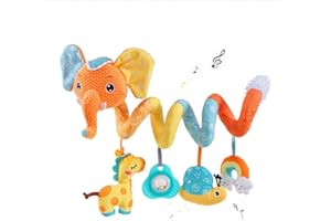Jinchelle Kinderwagen Spielzeug, Baby Spirale Hängen Spielzeug mit BB-Schrei, Bett hängen Spielzeug, Activity Spirale für Kinderwagen Bett Babyschale ab 0 + Monaten (Orange Elefant)