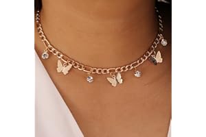 Wedity Schmetterlings-Anhänger-Halsketten, Gold, modisch, Strass-Kristall-Anhänger-Halsketten mit verstellbarer Kette für Frauen und Mädchen