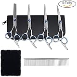 GHB Hunde Haarschere Hundescheren mit Effilierschere zur Fellpflege 5 in 1 für alle Hunde Katze Schneiden und Grooming
