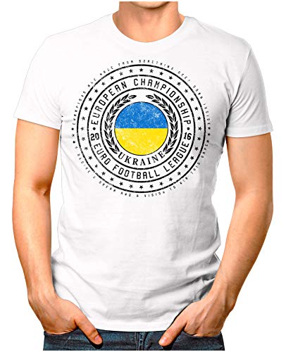 OM3® – Ukraine – Herren T-Shirt Ukrajina Wappen Fußball Trikot EM’16 WM Championship Vintage Weiß XL