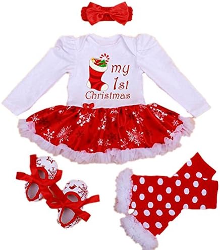 Christmas Costume Newborn Baby Girl Romper Dress Outfit Bodysuit Tutu Skirt Clothes 4pcs/Set Party Dresses Headband Shoes Leg Warmer